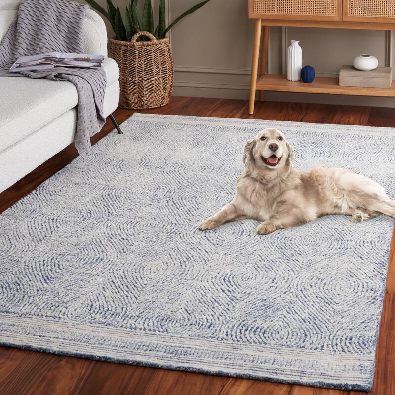 SAFAVIEH Handmade Abstract Leonide Modern Wool Rug - 6' Round - Ivory/Navy
