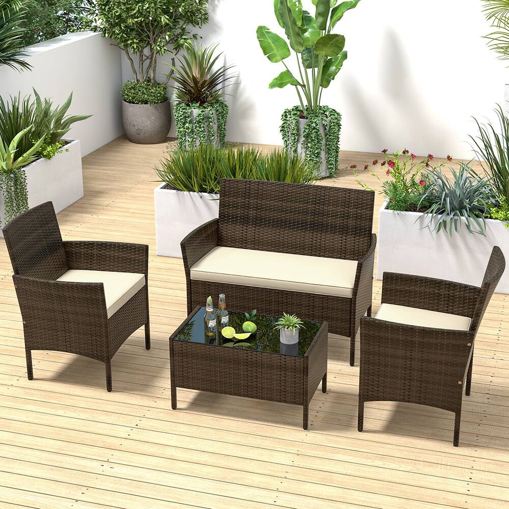 Costway 4 PCS Patio Furniture Set with Washable Cushions and Tempered - See Details