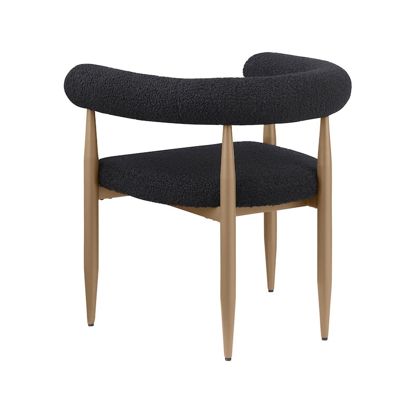Noris Dining Chair Set of 2, C Shaped Back, Gold Bronze, Black Fabric