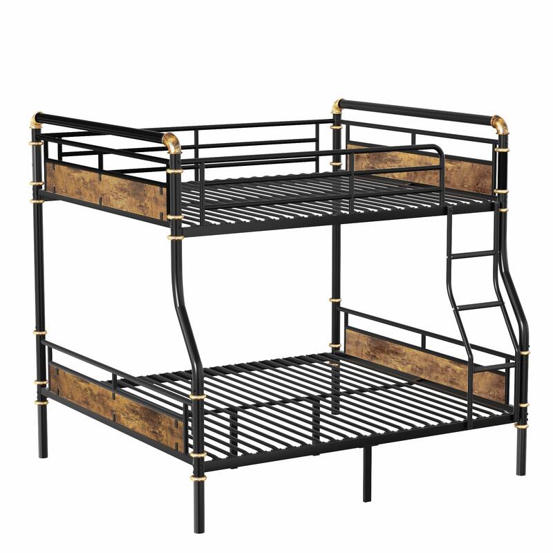 Full XL Over Queen Size Metal Bunk Bed with Safety Guard Rails, Industrial Detachable Design