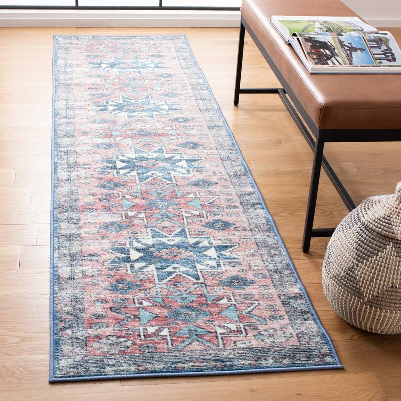 SAFAVIEH Journey Machine Washable Erica Slip Resistant Boho Tribal - 2' 2" x 9' - Pink/Blue - Runner