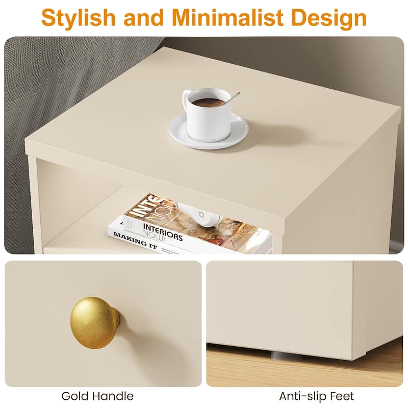 Modern Nightstand with Door & Open Shelf