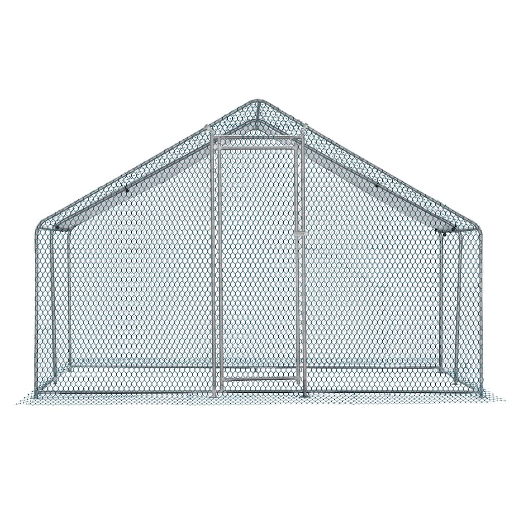 10x10 ft Metal Chicken Coop with Waterproof Cover and Lockable Door