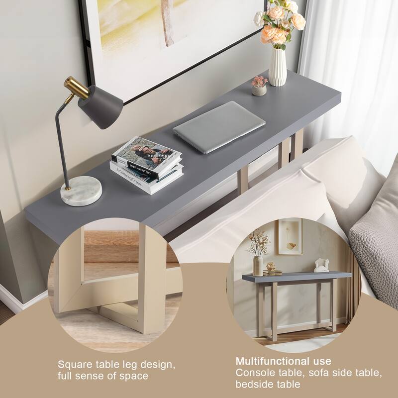 Modern Grey Entryway Console Table with Solid Pine Wood Frame Ideal for Living Room or Bedroom - 59” x 15.7” x 31.7”