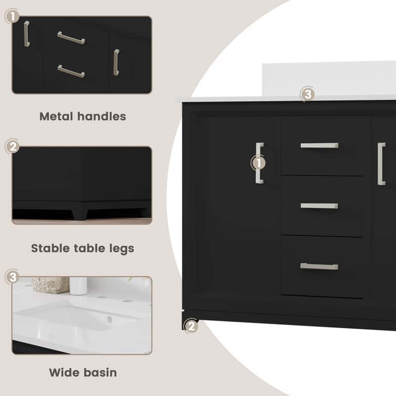 Minimalist 48-Inch Double Sink Bathroom Vanity – Solid Color MDF