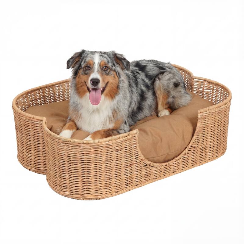 Scallop Rattan Dog Bed with Machine Washable Cushion - 31" x 20" - Light Brown