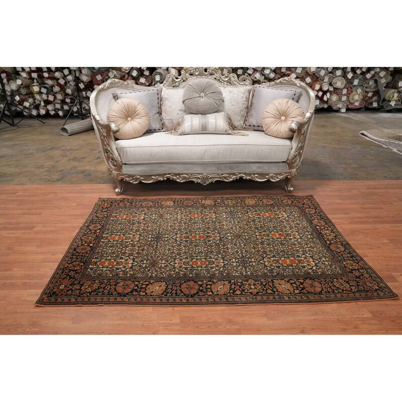 Hand Knotted Oriental 100% Wool Carpet Traditional All-Over Beige & Ivories Sarouk Area Rug - 6' 6'' X 4' 5''