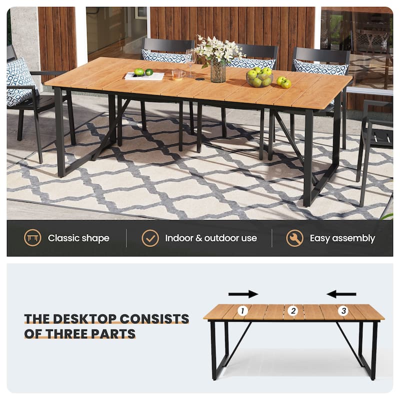 Outdoor Patio Aluminum Dining Table Rectangle with Umbrella Hole
