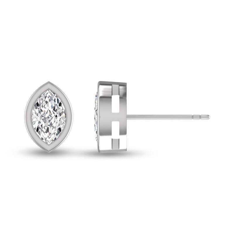 Marquee Lab Grown 1/2 Carat Marquise Bezel Set Diamond Solitaire Earrings in 14K White Gold