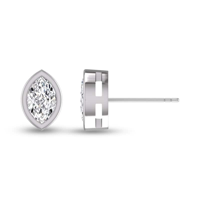 Marquee Lab Grown 1/4 Carat Marquise Bezel Set Diamond Solitaire Earrings in 14K White Gold