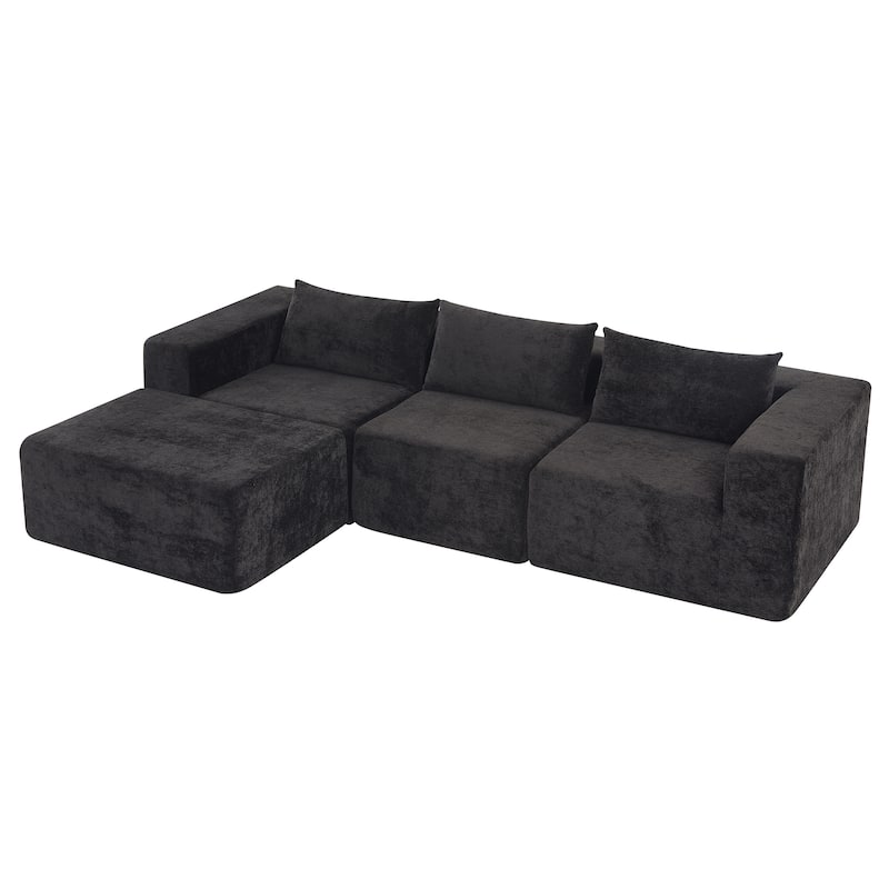 Christopher Knight Home - Adaline Modern Fabric Modular Sectional Sofa with Pillow Back and Ottoman - Black