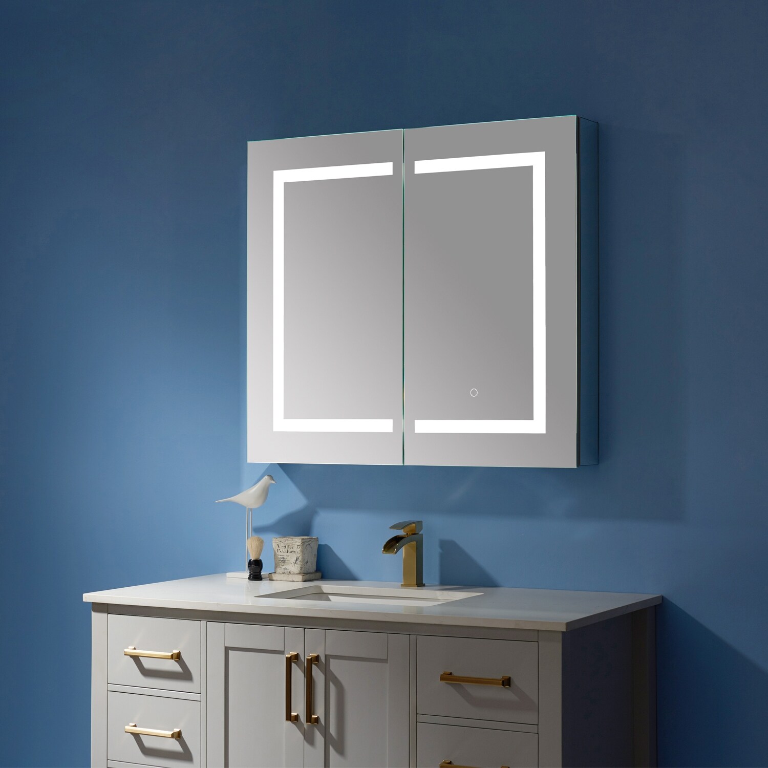 Sassari 36 in. W x 32 in. L Rectangular Surface-Mount LED Glass Surface Mount Medicine Cabinet with Mirror in Silver Sassari 36 in. W x 32 in. L Rectangular Surface-Mount LED Glass Surface Mount Medicine Cabinet with Mirror in Silver