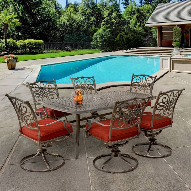 Hanover Traditions 7-Piece Dining Set in Red with 72 x 38 in. Cast-top Table