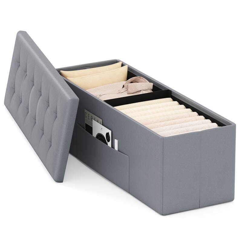 43 Inch PU Leather Storage Ottoman Bench with 38 Gallon Capacity Removable Divider and Foam Cushion for Living Room Entryway