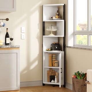 Wood Corner Shelf with Storage White 5-Tier Corner Bookshelf and ...