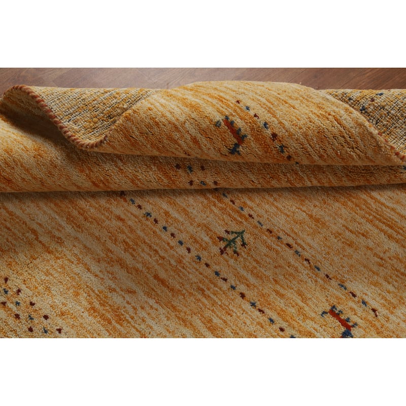 Hand Knotted Oriental 100% Wool Carpet Tribal Animal Pictorial Yellow & Gold Gabbeh Area Rug - 5' 8'' X 3' 11''