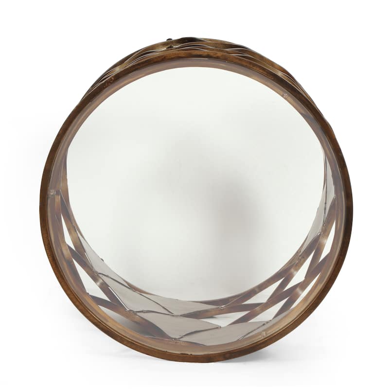 16" Boho Glam Designed Round Side Table with Tempered Glass Top and Iron Frame
