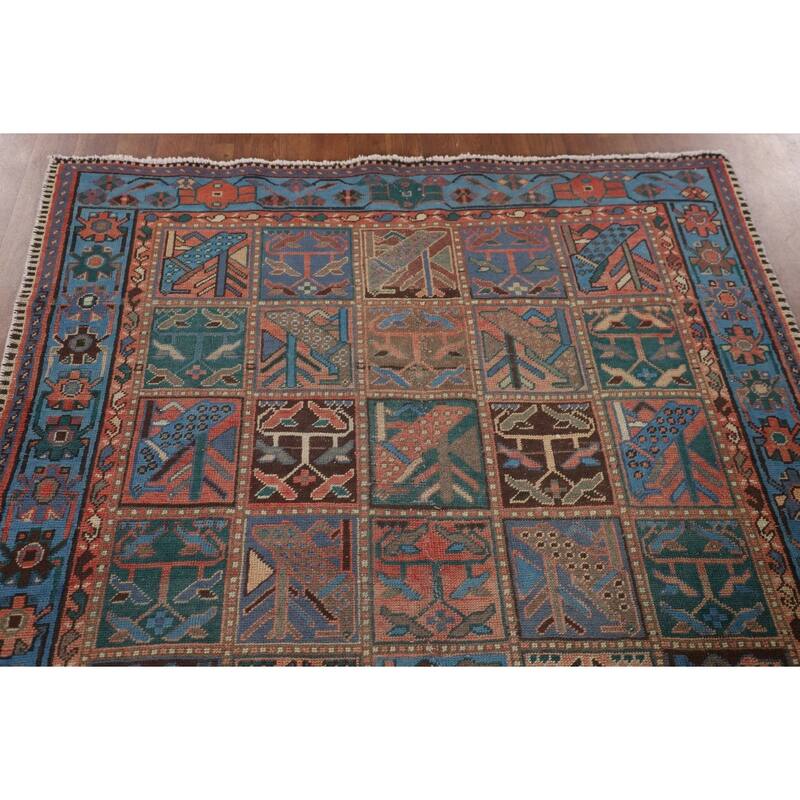 Garden Design Blue Bakhtiari Persian Vintage Rug Handmade Wool Carpet - 4'8"x 9'5"