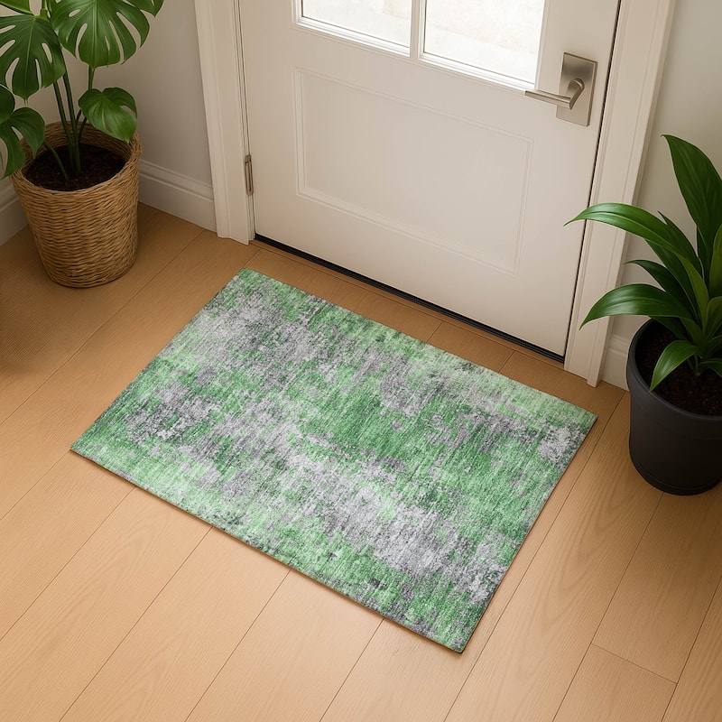 Premium Washable Super Soft Chic Abstract Mayfield Rug - Green - 1'8" x 2'6"
