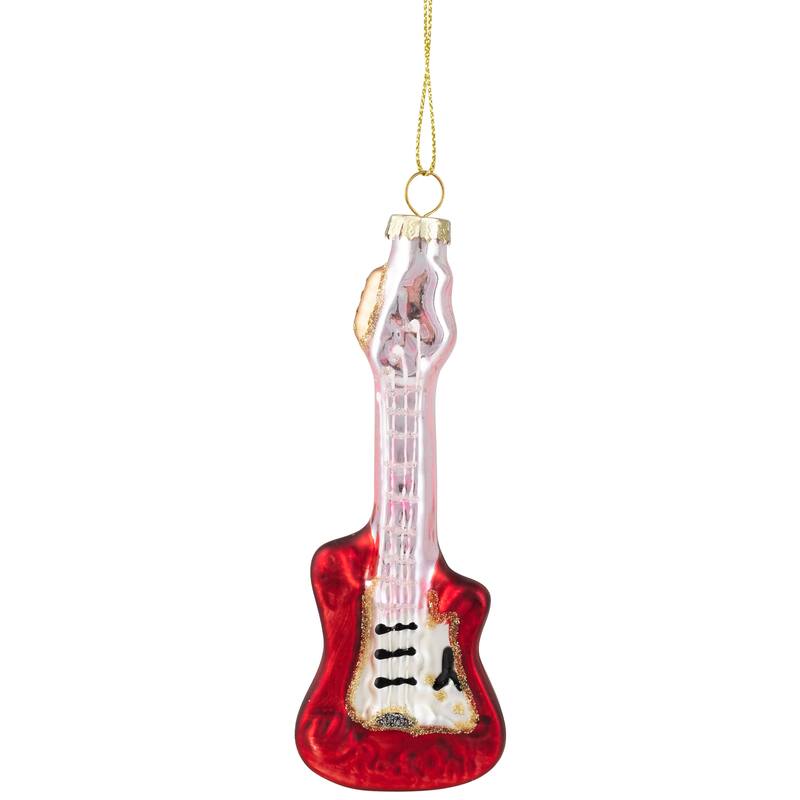 Glittered Bass Guitar Glass Christmas Ornament - 5.25" - Red and Gold