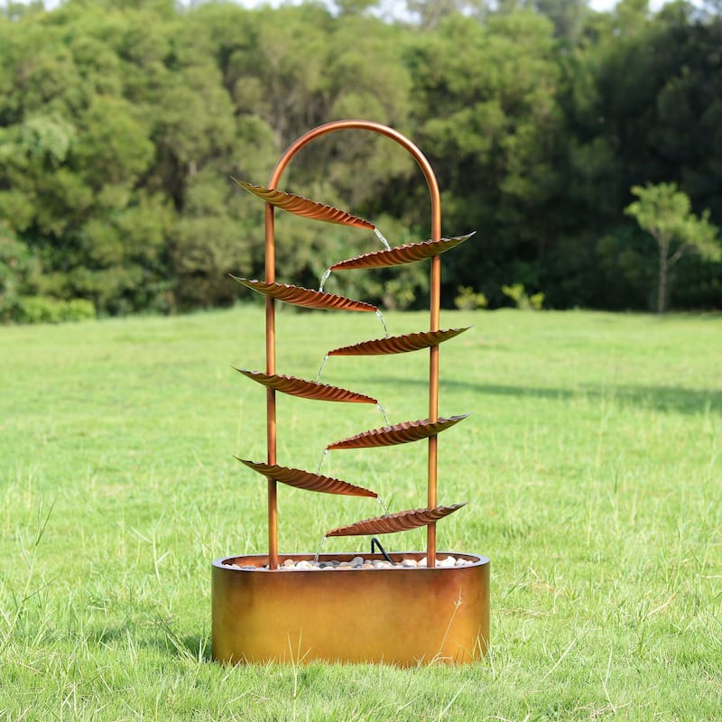 Country Rustic Cascading Leaf Outdoor Garden Water Fountain - 47.25"