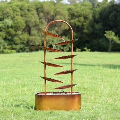 Country Rustic Cascading Leaf Outdoor Garden Water Fountain - 47.25"