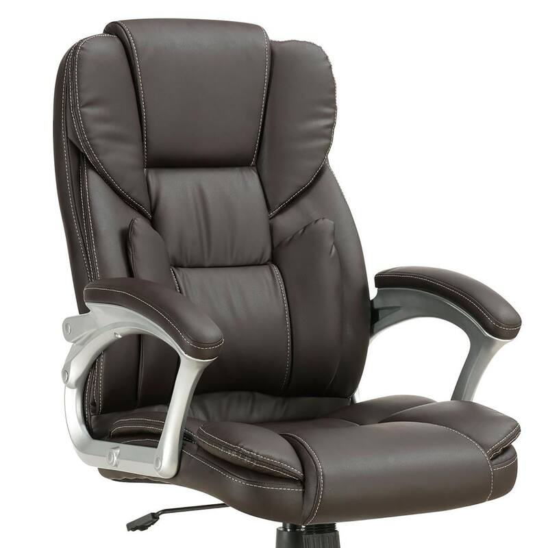 Ergonomic Dark Brown Swivel Office Chair - Adjustable Leatherette Desk Chair with Armrests