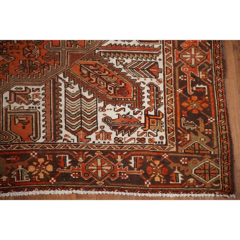 Hand Knotted Oriental 100% Wool Carpet Traditional Medallion Oranges & Rust Heriz Area Rug - 9' 6'' X 6' 10''