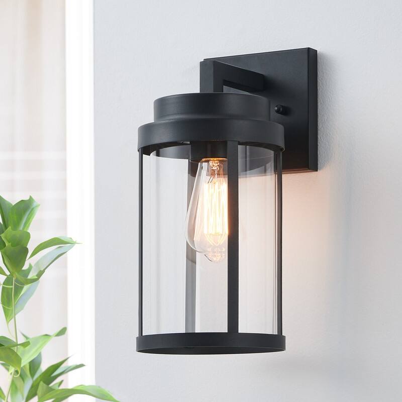 KAWOTI 13.63" Cylindrical Outdoor Wall Sconce Black - W6.5" x E7.9" x H13.63"