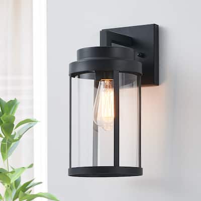 KAWOTI 13.63" Cylindrical Outdoor Wall Sconce Black - W6.5" x E7.9" x H13.63"