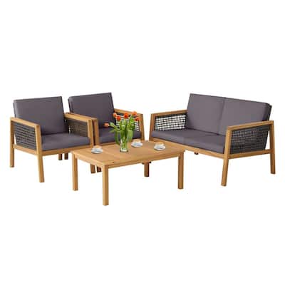 4 Pieces Patio Rattan Furniture Set with Removable Cushions - 30.5" x 48" x 29" (L x W x H)