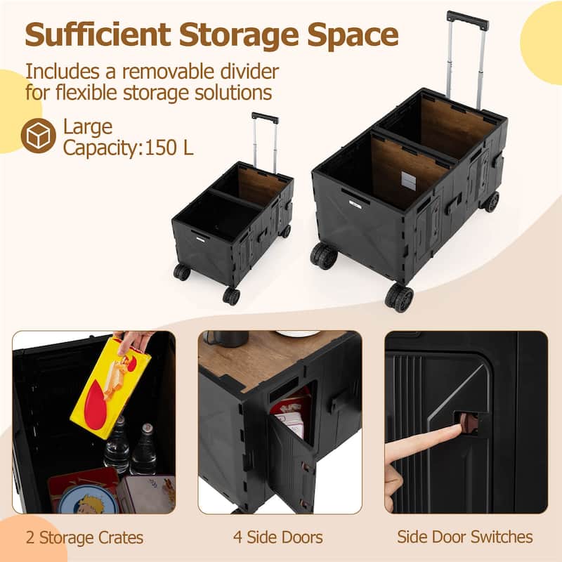 Costway Large Foldable Utility Cart with 2-Tier Storage Crates 5 - See Details