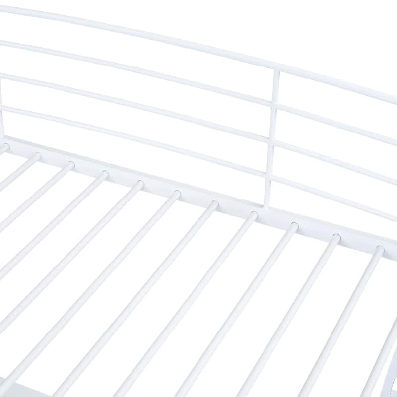Metal Loft Bed with 4 Layers of Shelves, Desk & USB Ports & Wireless Charging