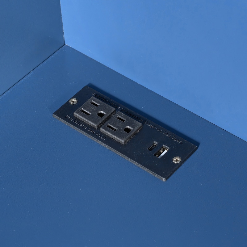 69" Kitchen Pantry Buffet with Hutch, Foldable Workstation & Power Outlet