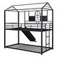 preview thumbnail 8 of 35, House-shaped Twin Over Twin Bunk Bed with MDF Shelf, Metal Bed Frame with Slide, Ladder, Roof, Windows for Kids Fun or Sleep