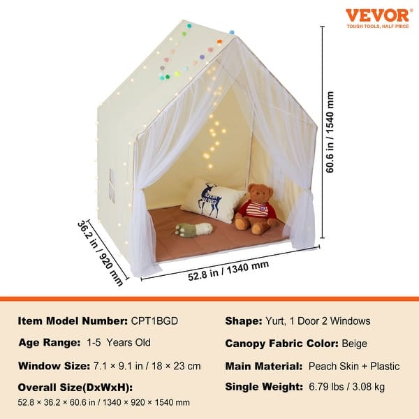 VEVOR Kids Play Tent, Kids Tent for Kids 1-5 Years Old,for Indoor and Outdoor - 52*35*60 inch
