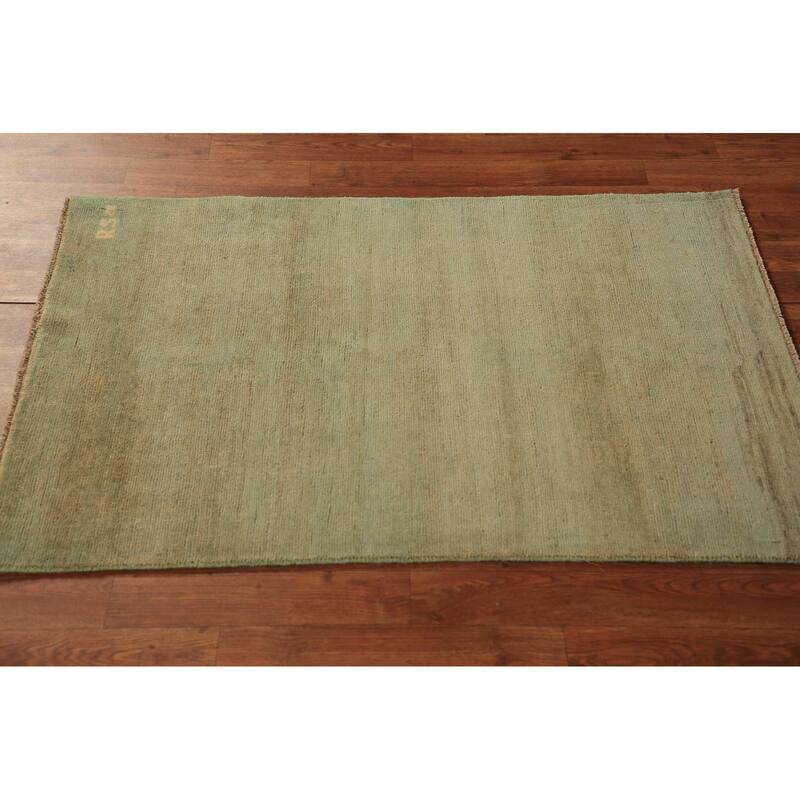 Gold & Green Modern Gabbeh Oriental Rug Hand-Knotted Wool Carpet - 2'8" x 4'0"