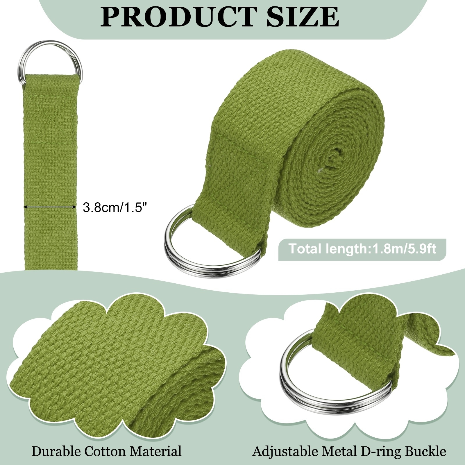 Yoga Strap for Stretching, Athletic Stretch Band with Adjustable Metal D Ring Buckle Yoga Bands