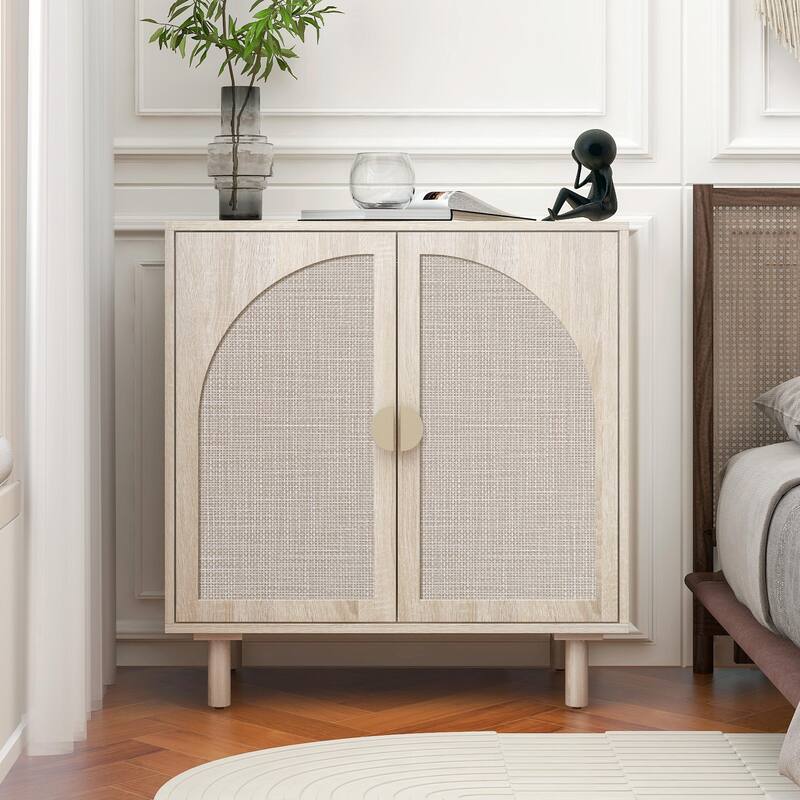 Rattan Storage Cabinet with Adjustable Laminates - Natural