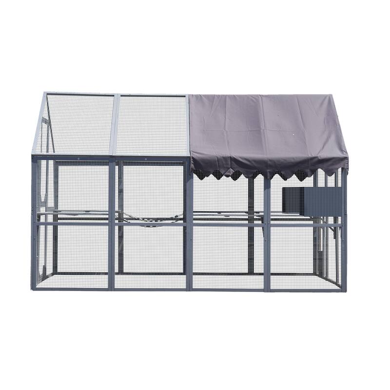 Roomfitters Outdoor Cat House, Large 110" Kitten Playpen with Platforms and Upgrade Waterproof Cover, Grey