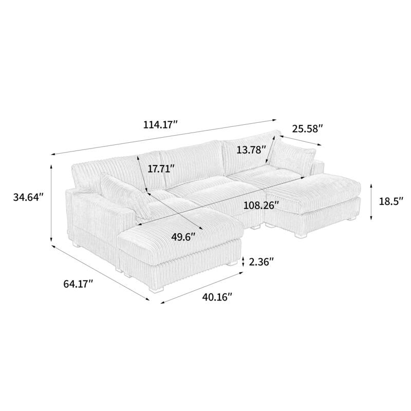 Upholstered Plush Flannel Modular Sectional Sofa with Pillows,Ajustable Headrest