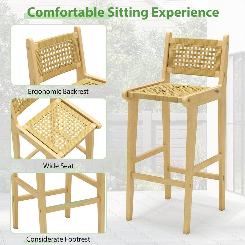 Costway 1/2/4 PCS Patio Teak Wood Bar Stool Outdoor Bar Height Chair - See Details