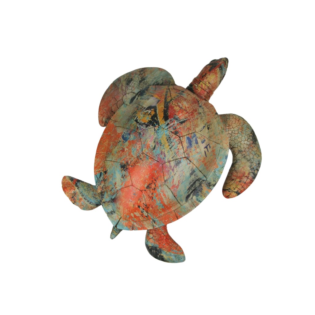 Multicolor Abstract Sea Turtle Statue 12-Inch Ocean-Inspired Coastal - 4 X 12 X 10 inches