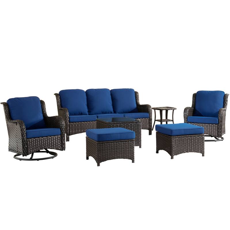 OVIOS 7-piece Patio Wicker Swivel Chairs Set