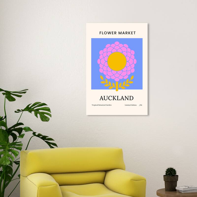 Wynwood Studio Canvas Advertising Flower Market Auckland Purple and Mustard Modern & Contemporary Wall Art Canvas Print