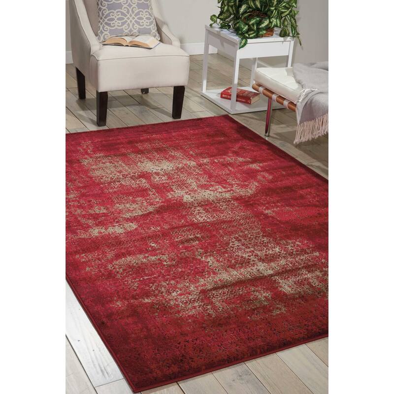 Nourison Karma Over-Dyed Distressed Vintage Abstract Area Rug - 7'10" x 10'6" - Red