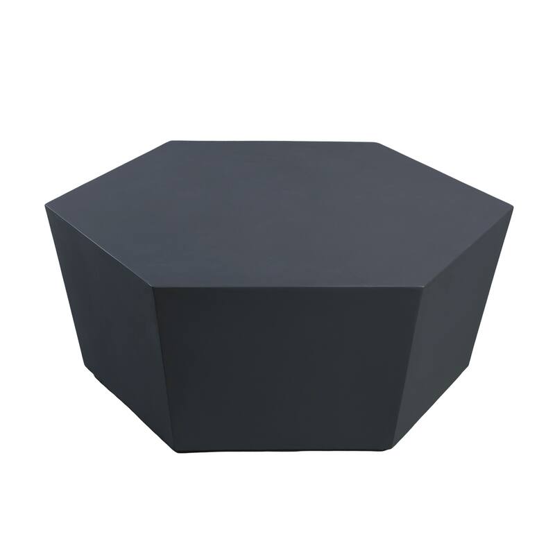 35-Inch Outdoor Side Table, Magnesium Oxide Hexagonal Coffee Table with Rain Cover