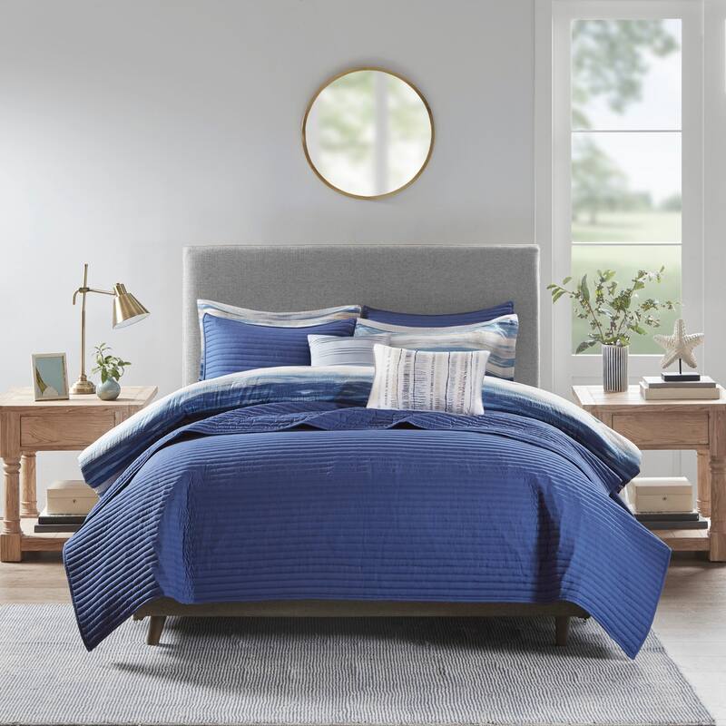 GDF Studio - Marina 8-Piece Printed Seersucker Comforter and Quilt Set Collection with Decorative Pillows