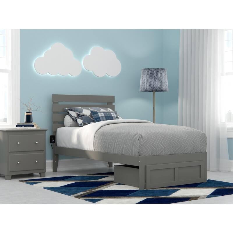 Oxford Platform Bed with Foot Drawer - Grey - Twin