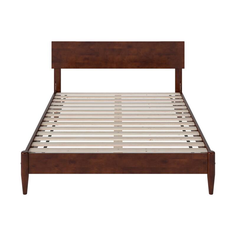 Modern Low Profile Platform Bed - Solid Wood Bed Frame, Walnut Finish - Full Size Bed